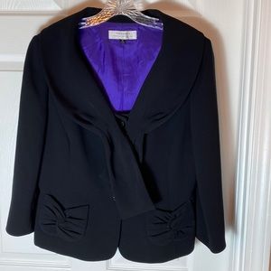 TAHARI stylish Black Jacket embellished button design ruched front pockets sz 14